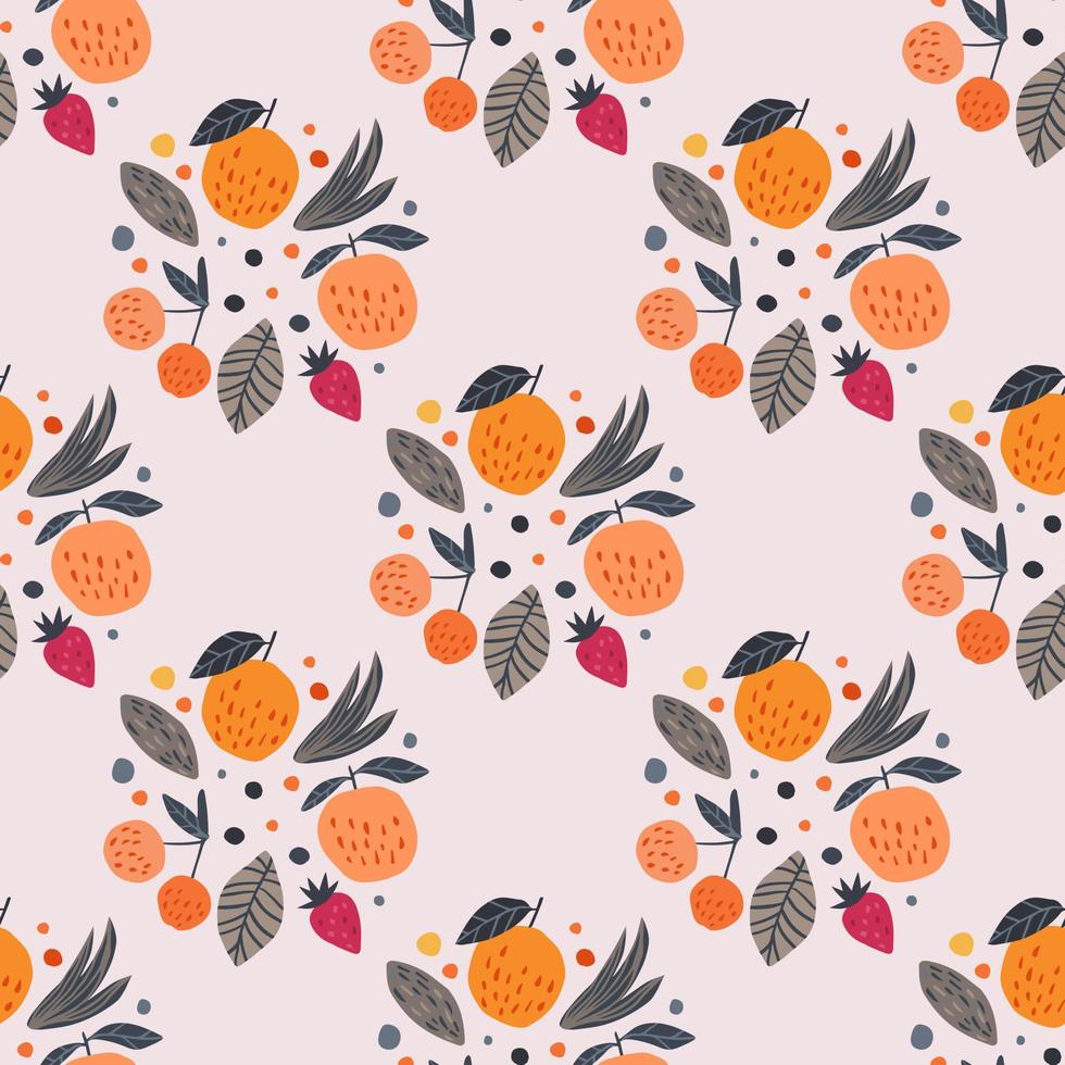 Fruits seamless pattern. Funny garden fruit background. vector