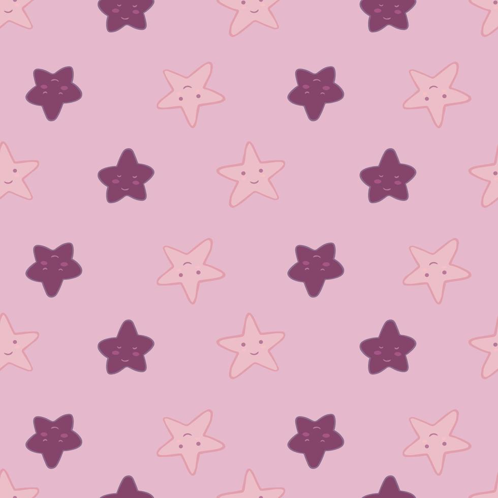 Geometric smiling stars seamless pattern on pink background. Character star shapes elements wallpaper. vector