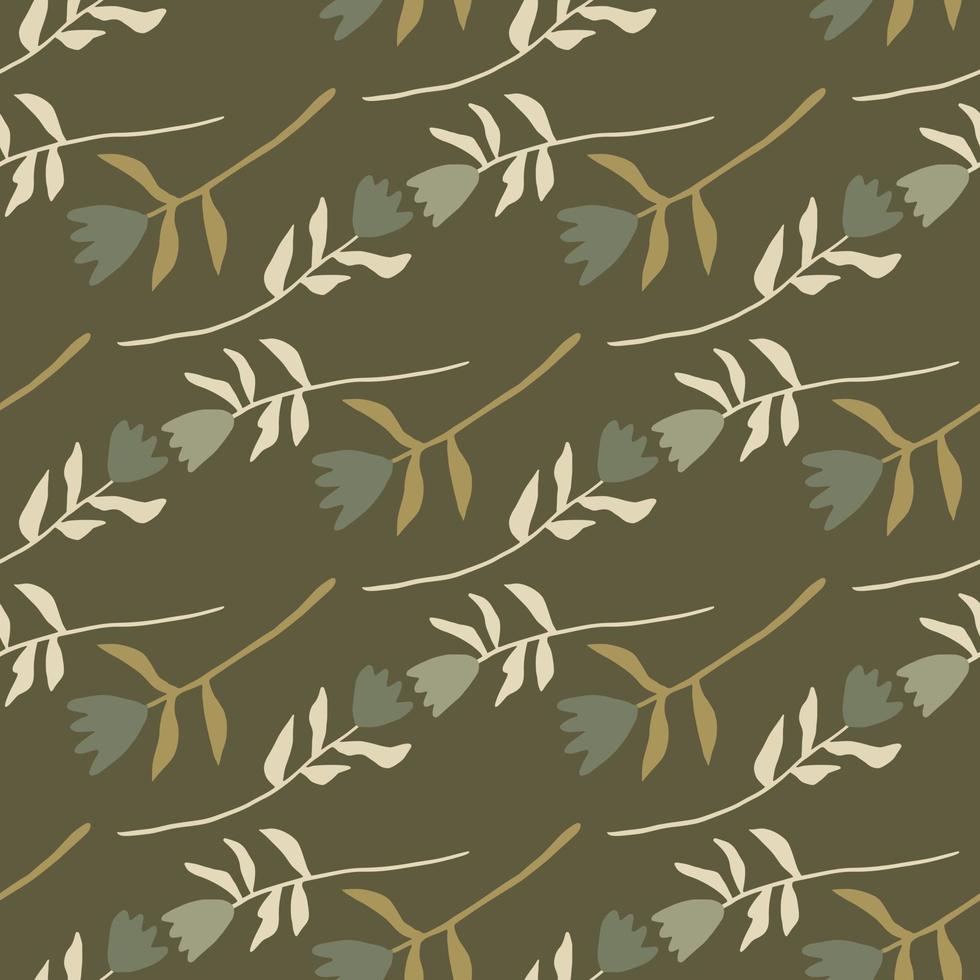 Autumn seamless pattern with tulip flower ornament. Brown background. Simple botanic print. vector