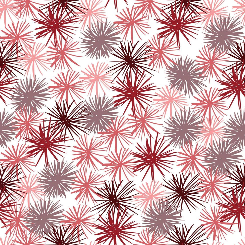 Seamless pattern with abstract sea urchin silhouettes. Isolated ocean backdrop with pink, red and maroon color pompon elements. vector