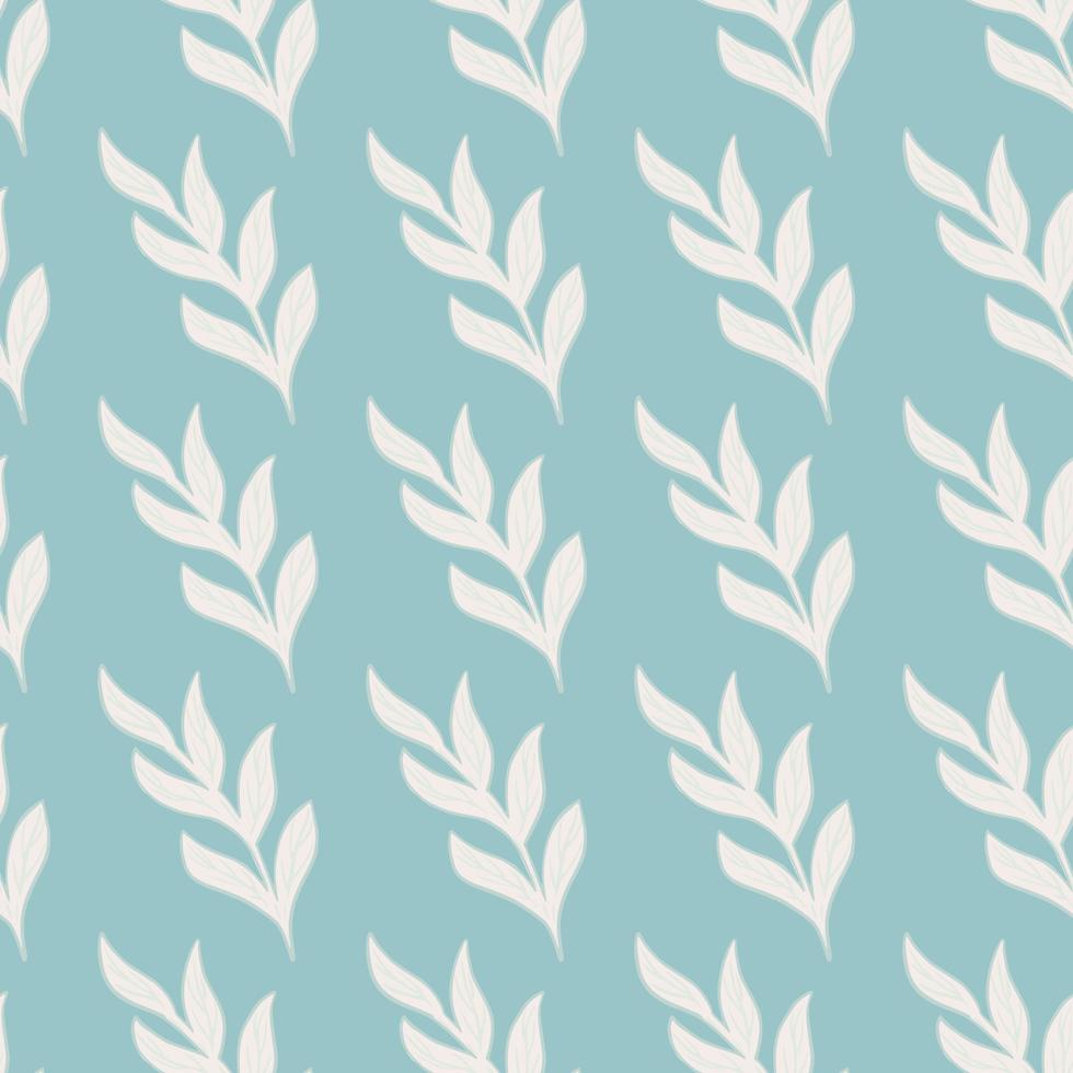 Scrapbook seamless pattern with white hand drawn branches ornament. Pastel blue background. vector