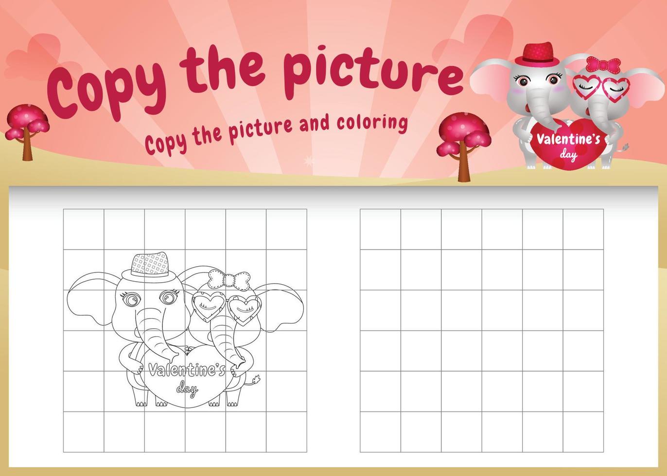 copy the picture kids game and coloring page with a cute elephant using valentine costume vector