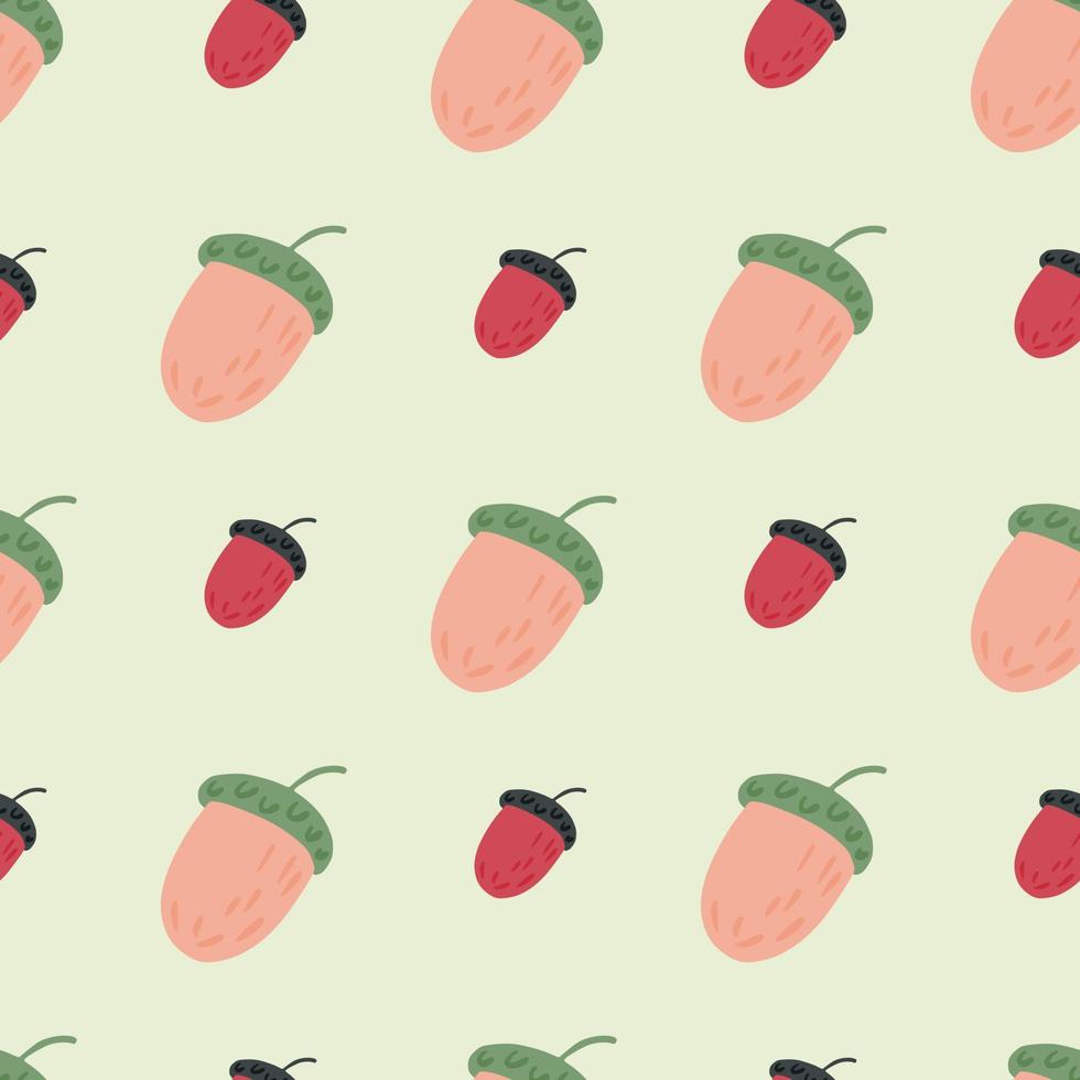 Cartoon seamless pattern with pink colored acorns shapes. Light background. vector