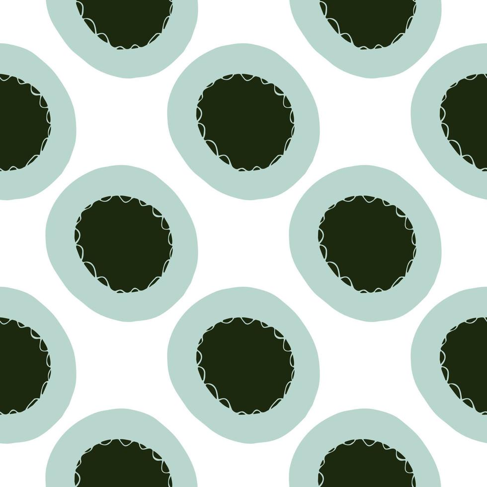 Isolated circle silhouettes seamless pattern. Black and blue spots on white background. Contrast abstract design. vector