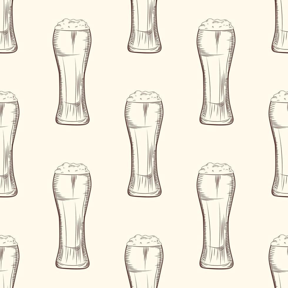 Full beer glass seamless pattern. Beer mug backdrop. vector