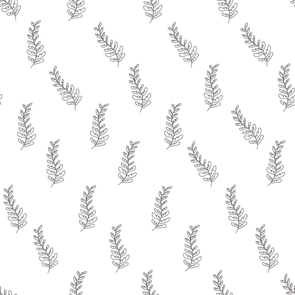 leaves seamless pattern. Hand drawn linear and silhouette  branches, leaves textures. Cute background. Simple universal background. vector