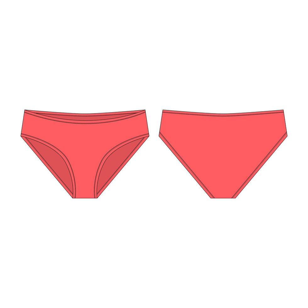 Underpants in red color for girls isolated on white background. Lady lingerie technical sketch. vector