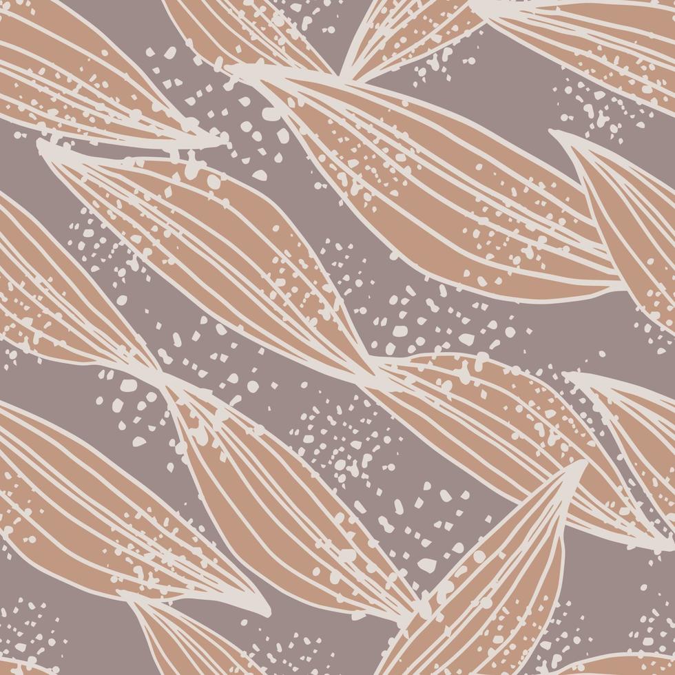 Grunge linear leaves shape seamless pattern. Vintage leaf elements. Hand drawn line art endless wallpaper vector