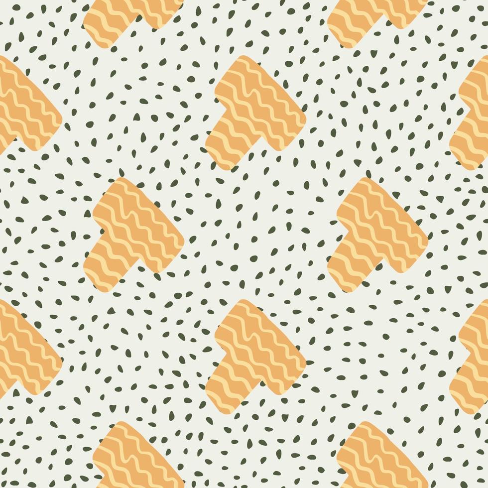Yellow elements on white background with dark dots. Geometric seamless pattern. vector