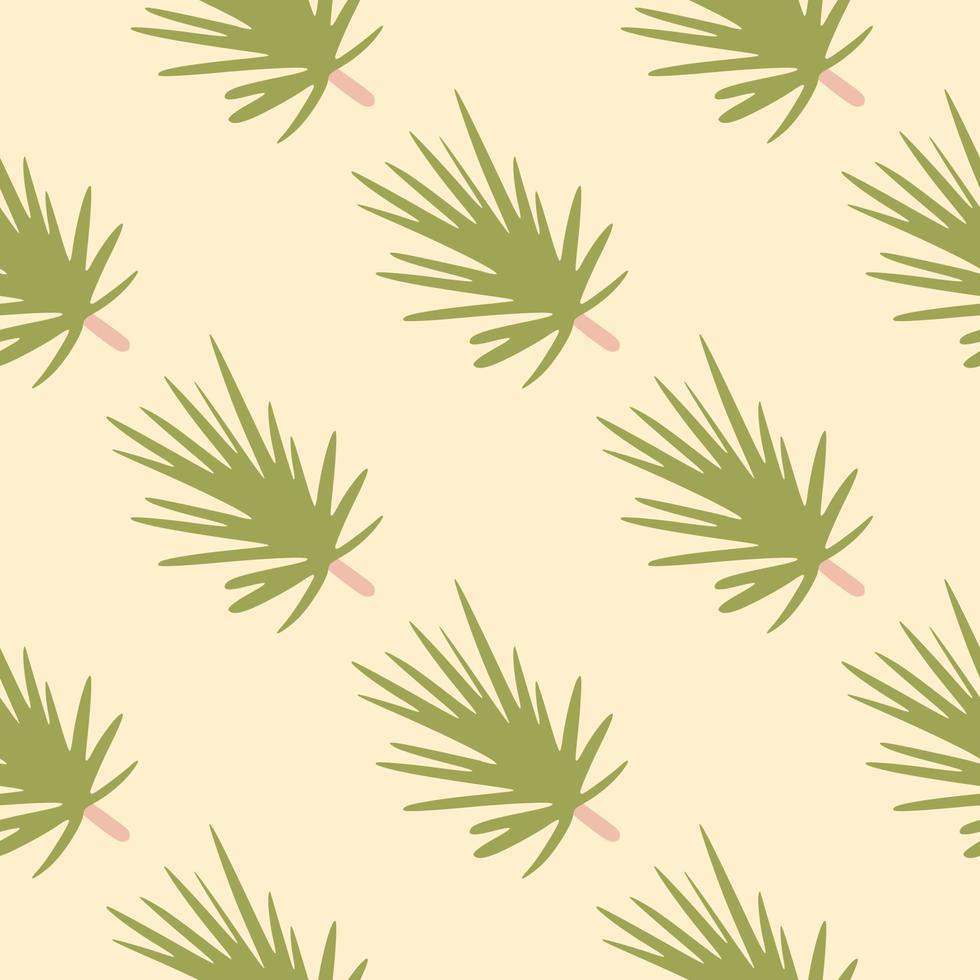 Seamless pattern with light green coniferous branch silhouettes. Light pink background. Forest pine ornament. vector