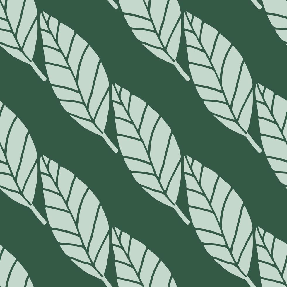 Geometric lined leaves seamless floral pattern. Green background. Minimalistic simple design. vector