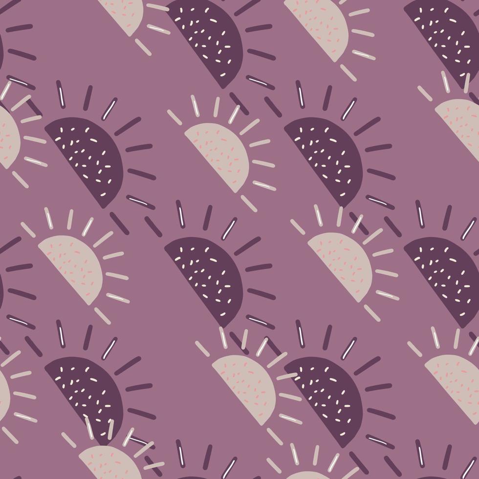 Hand drawn summer seamless pattern with simple fruit lobules elements. Purple background. Doodle style. vector