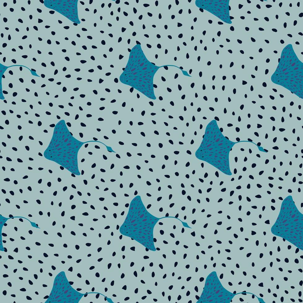Tropic aqua seamless pattern with blue colored stingray shapes print. Blue dotted background. Simple style. vector