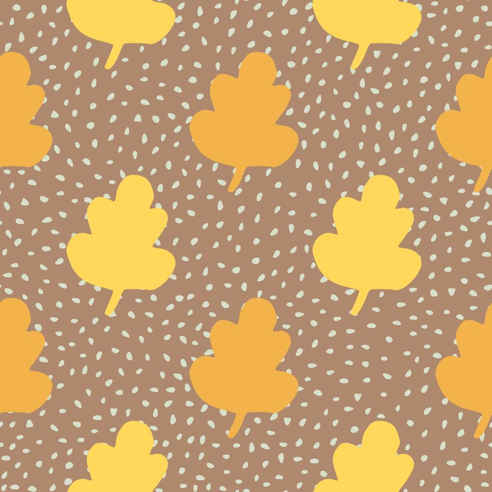 Autumn leaves seamless pattern. Brown background with yellow and orange abstract botanic shapes. vector