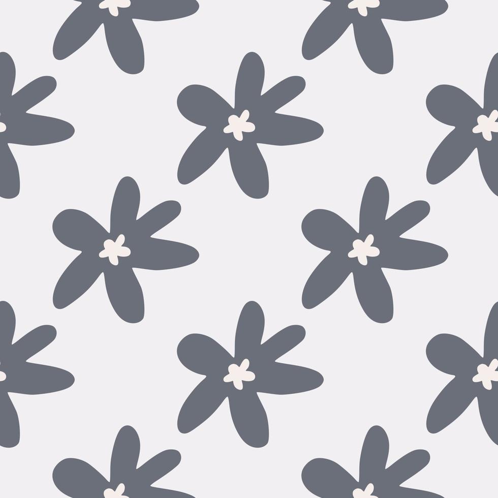 Minimalistic floral daisy seamless pattern. Dark purple botanic elements on light background. vector