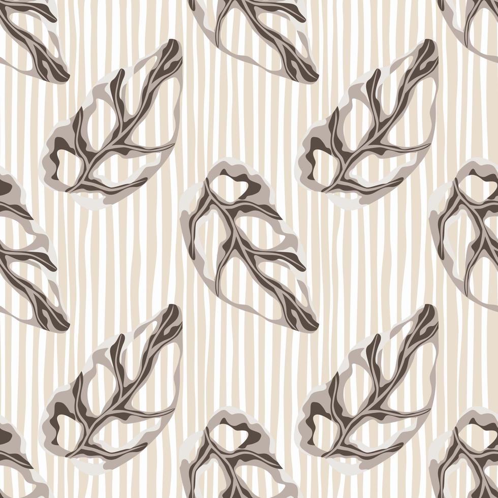 Seamless random pattern with jungle monstera ornament. Light striped background. Vintage floral palm foliage print. vector