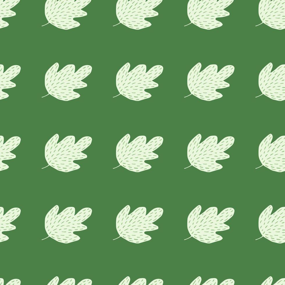 Geometric sketch oak seamless pattern on green background. vector