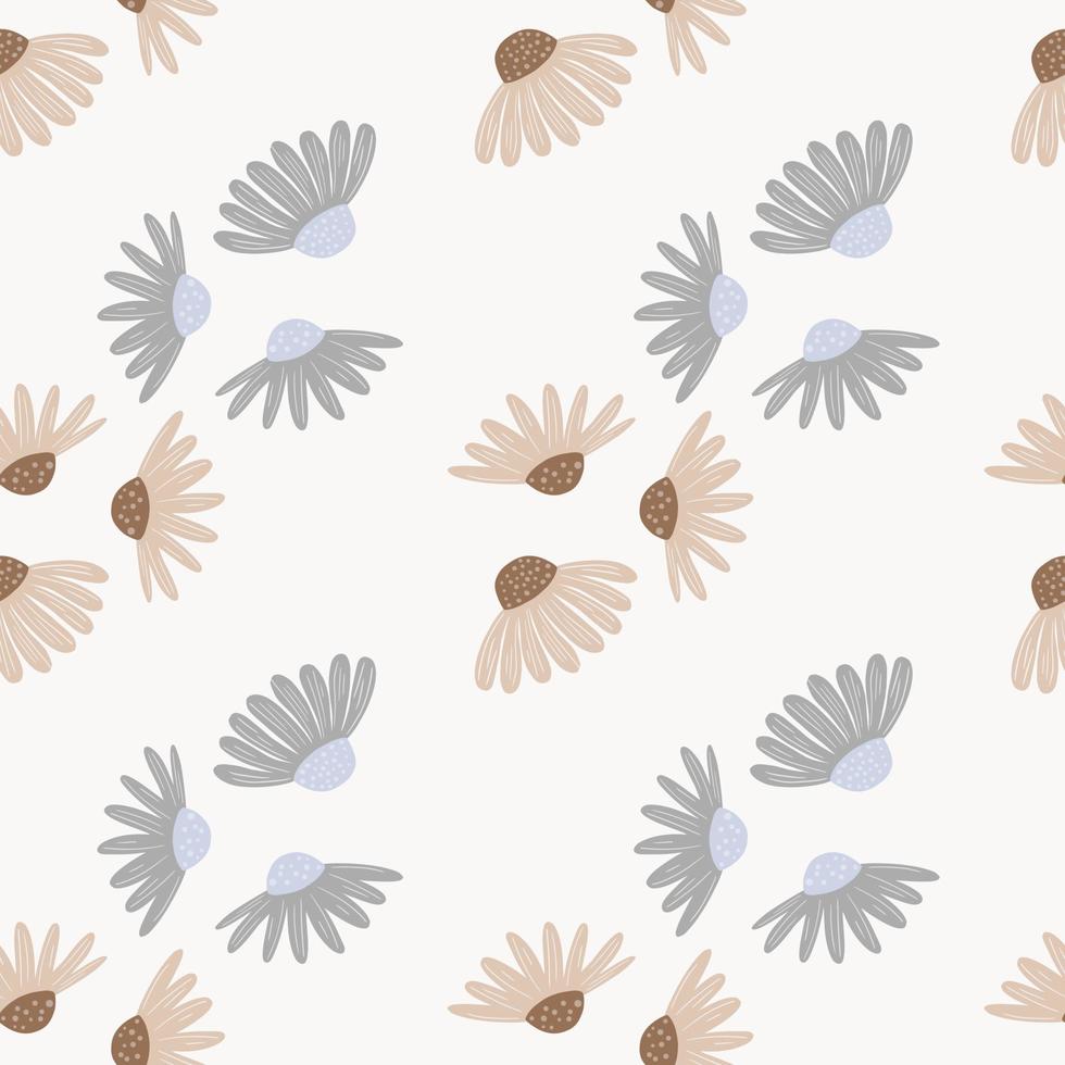 Vintage style botanic daisy silhouettes seamless doodle pattern. Light background. Pink and blue flora print. vector