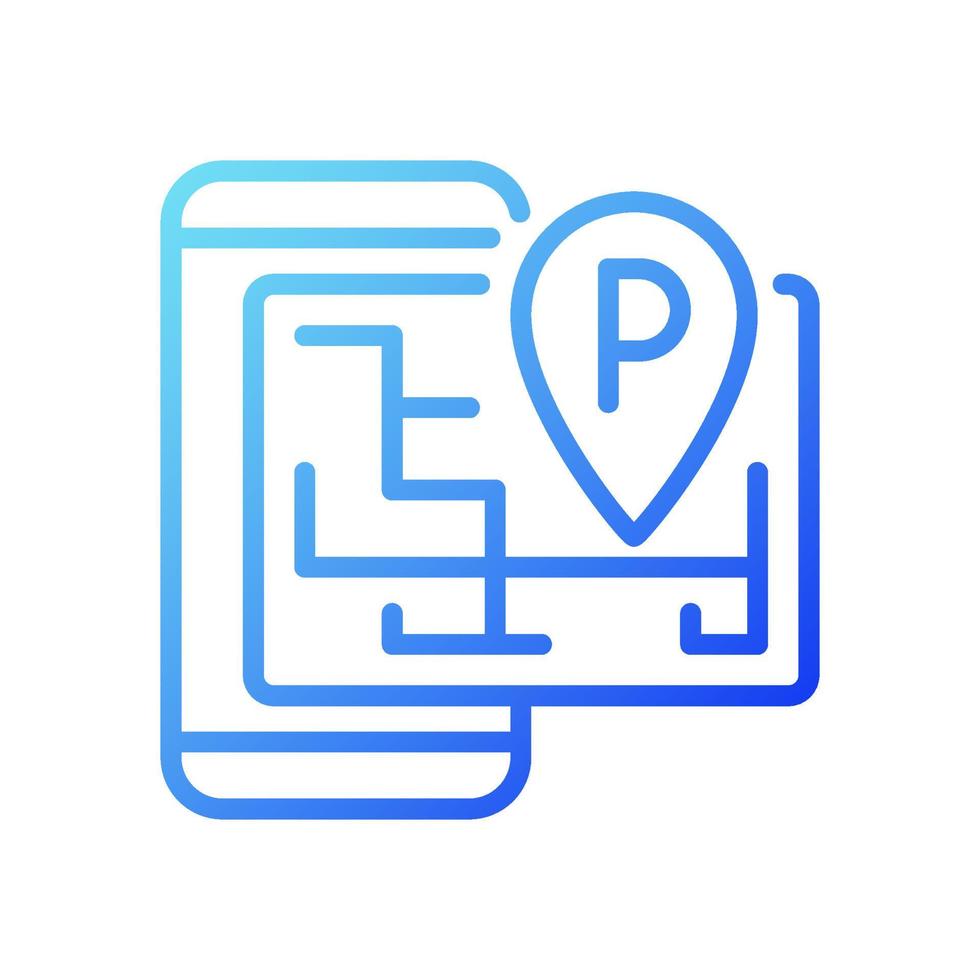Smart parking gradient linear vector icon. Location on GPS, mobile application. Internet of Things. Smart gadget. Thin line color symbol. Modern style pictogram. Vector isolated outline drawing