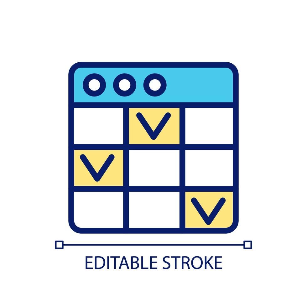 Task management software pixel perfect RGB color icon. Project monitoring on dashboard. Event deadlines. Isolated vector illustration. Simple filled line drawing. Editable stroke. Arial font used
