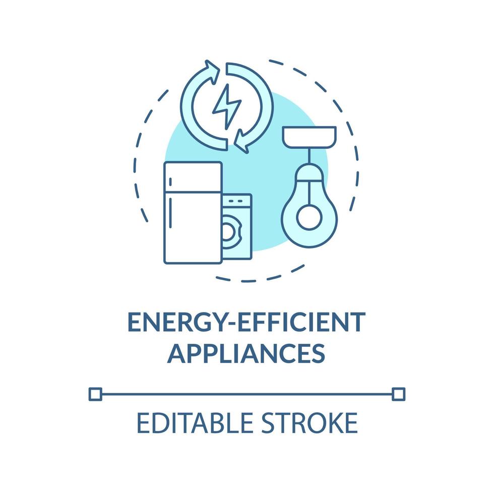 Energy efficient appliances turquoise concept icon. Climate changes abstract idea thin line illustration. Isolated outline drawing. Editable stroke. Roboto-Medium, Myriad Pro-Bold fonts used vector
