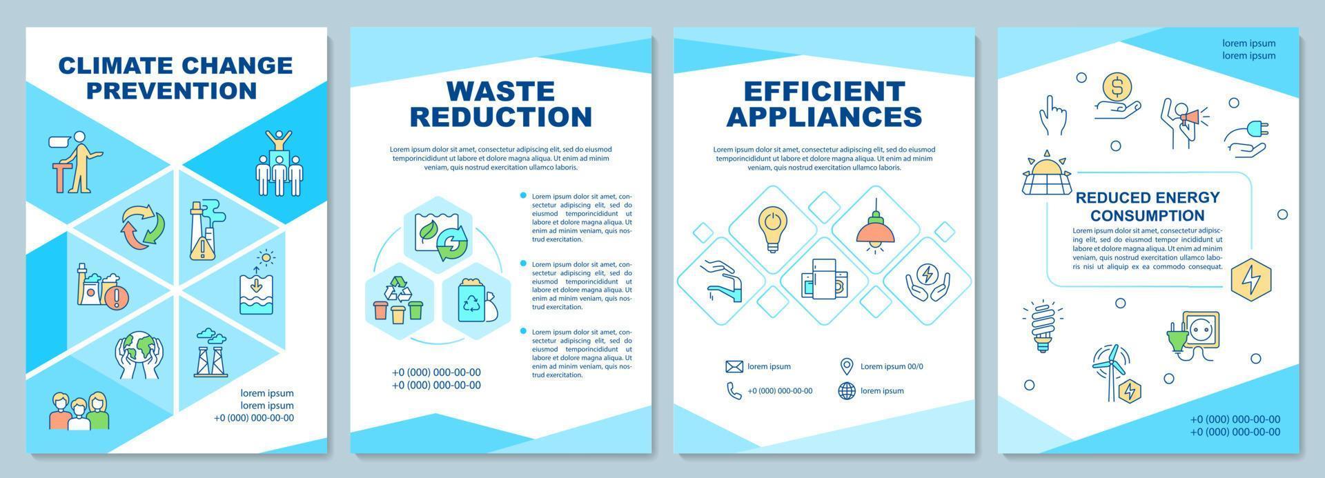 prevención de la plantilla de folleto sobre el cambio climático. diseño de impresión de folletos con iconos lineales. diseños vectoriales para presentación, informes anuales, anuncios. arial-black, innumerables fuentes pro-regulares utilizadas vector