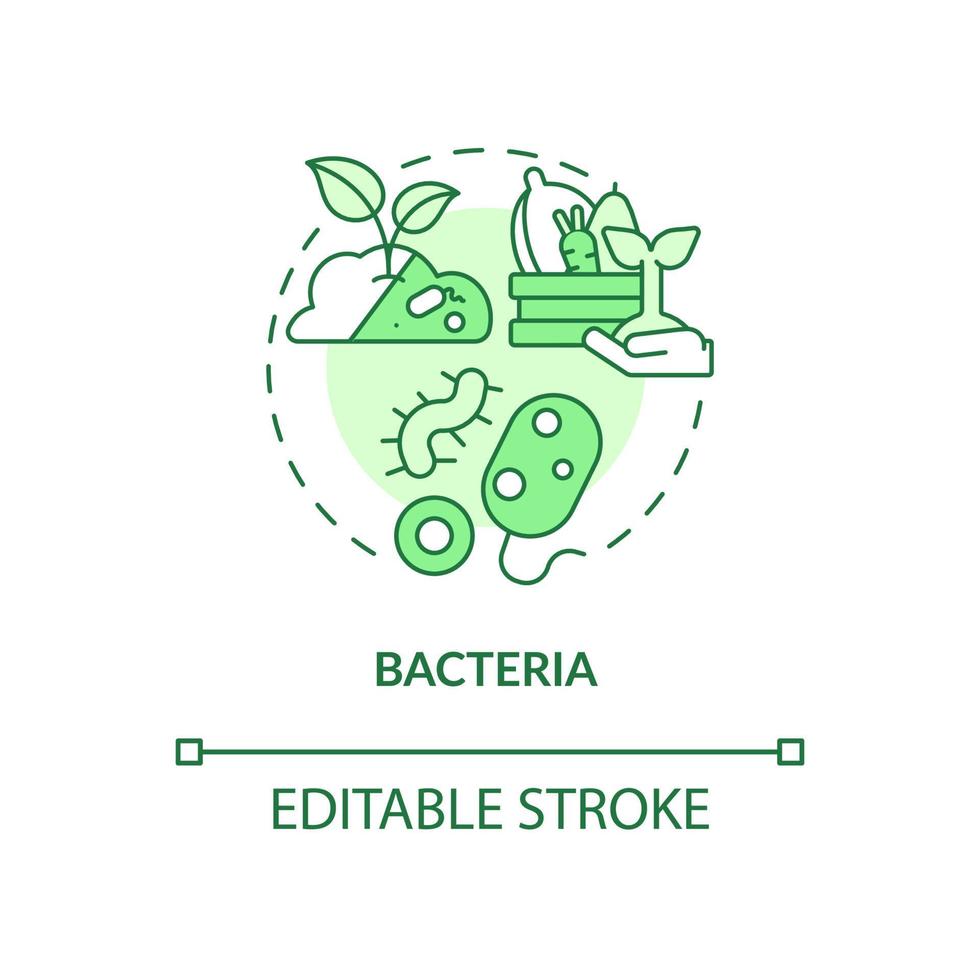 Bacteria green concept icon. Agricultural microbiology abstract idea thin line illustration. Soil fertility. Isolated outline drawing. Editable stroke. Roboto-Medium, Myriad Pro-Bold fonts used vector