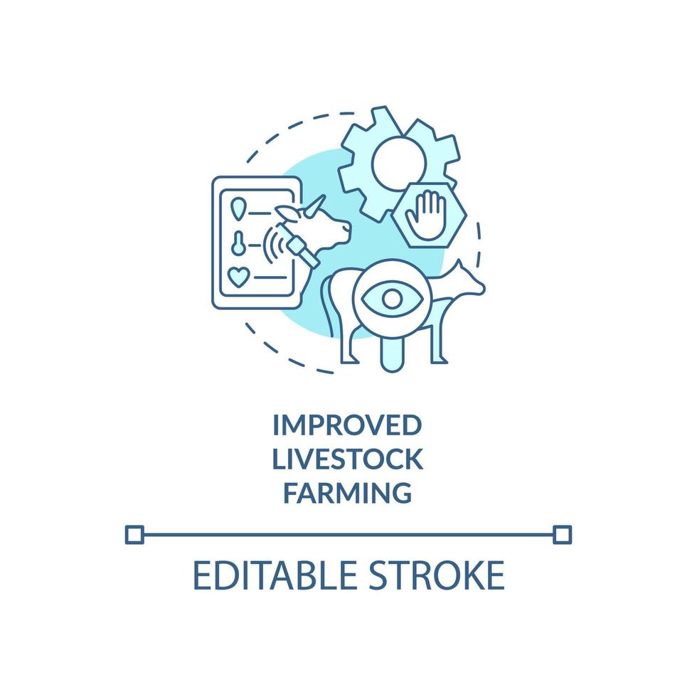 Improved livestock farming turquoise concept icon. Agricultural output growth abstract idea thin line illustration. Isolated outline drawing. Editable stroke. Roboto-Medium, Myriad Pro-Bold fonts used vector