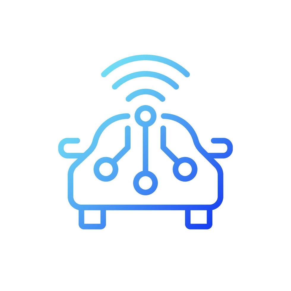 Smart car gradient linear vector icon. Remote access to automobile control. Internet of Things. Smart gadget. Thin line color symbol. Modern style pictogram. Vector isolated outline drawing