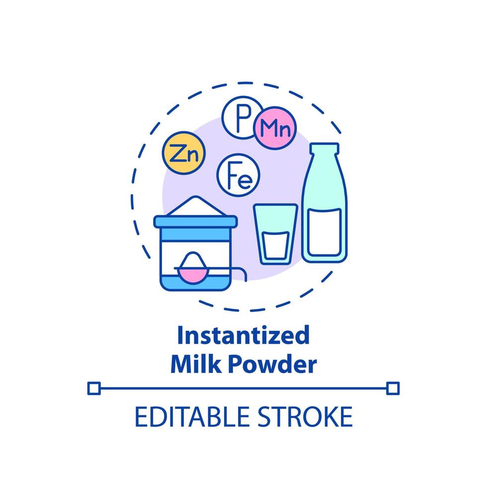 Instantized milk powder concept icon. Dried dairy product. Food technology abstract idea thin line illustration. Isolated outline drawing. Editable stroke. Arial, Myriad Pro-Bold fonts used vector