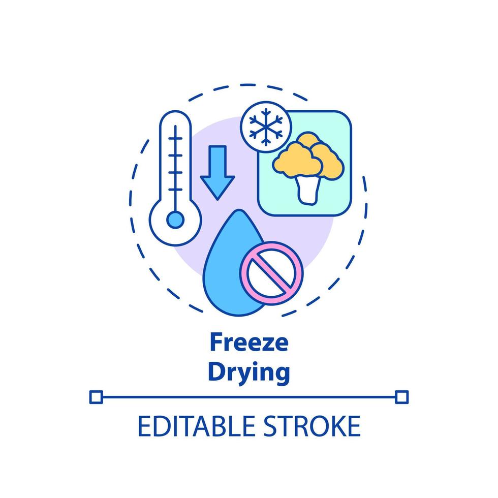 Freeze drying concept icon. Low temperature dehydration. Food technology abstract idea thin line illustration. Isolated outline drawing. Editable stroke. Arial, Myriad Pro-Bold fonts used vector