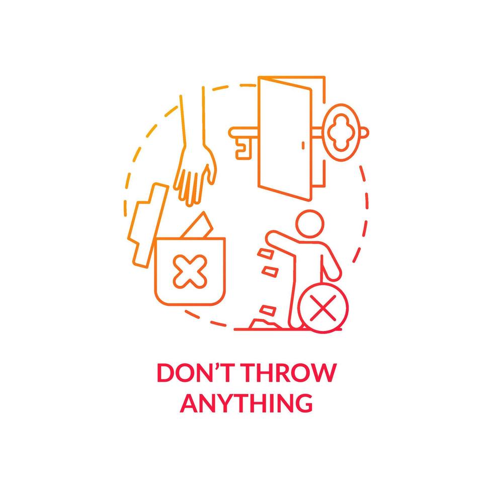 Dont throw anything red gradient concept icon. Escape room warning abstract idea thin line illustration. Participants with destructive behavior. Isolated outline drawing. Myriad Pro-Bold font used vector