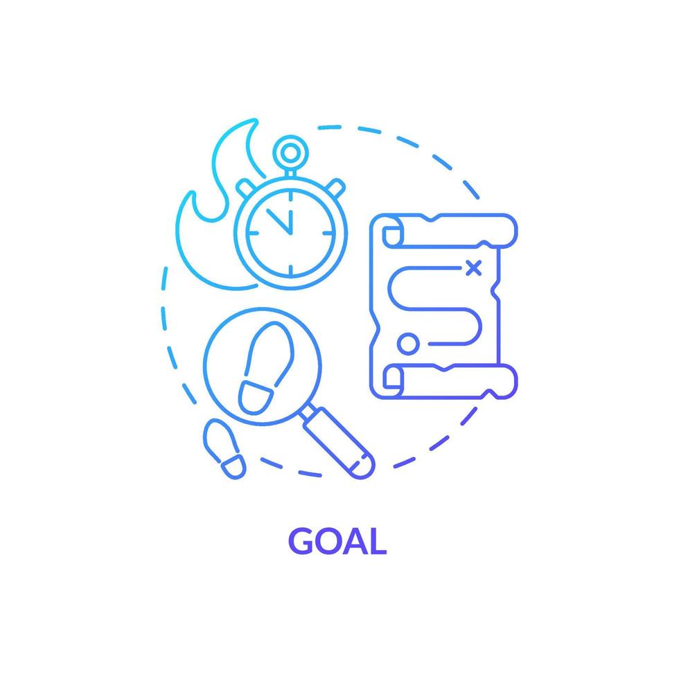 Goal blue gradient concept icon. Escape room objective determination abstract idea thin line illustration. Solving puzzles and investigation. Isolated outline drawing. Myriad Pro-Bold font used vector