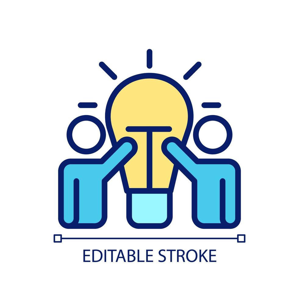 New ideas pixel perfect RGB color icon. Workshop and brainstorming together. Group project. Isolated vector illustration. Simple filled line drawing. Editable stroke. Arial font used