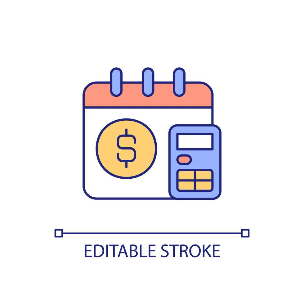 Regular budgeting RGB color icon. Recurring payment. Planning budget. Financial strategy. Isolated vector illustration. Simple filled line drawing. Editable stroke. Arial font used