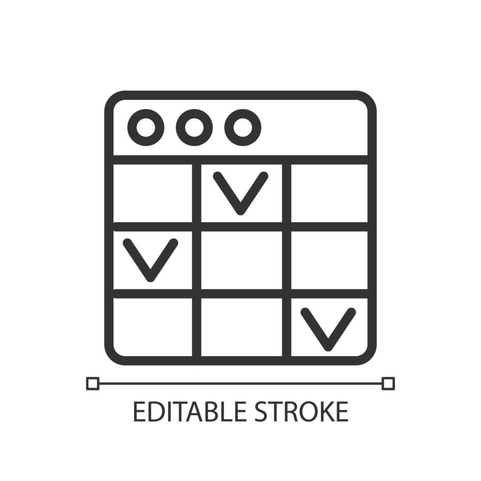 Task management software pixel perfect linear icon. Project monitoring on dashboard. Event deadlines. Thin line illustration. Contour symbol. Vector outline drawing. Editable stroke. Arial font used