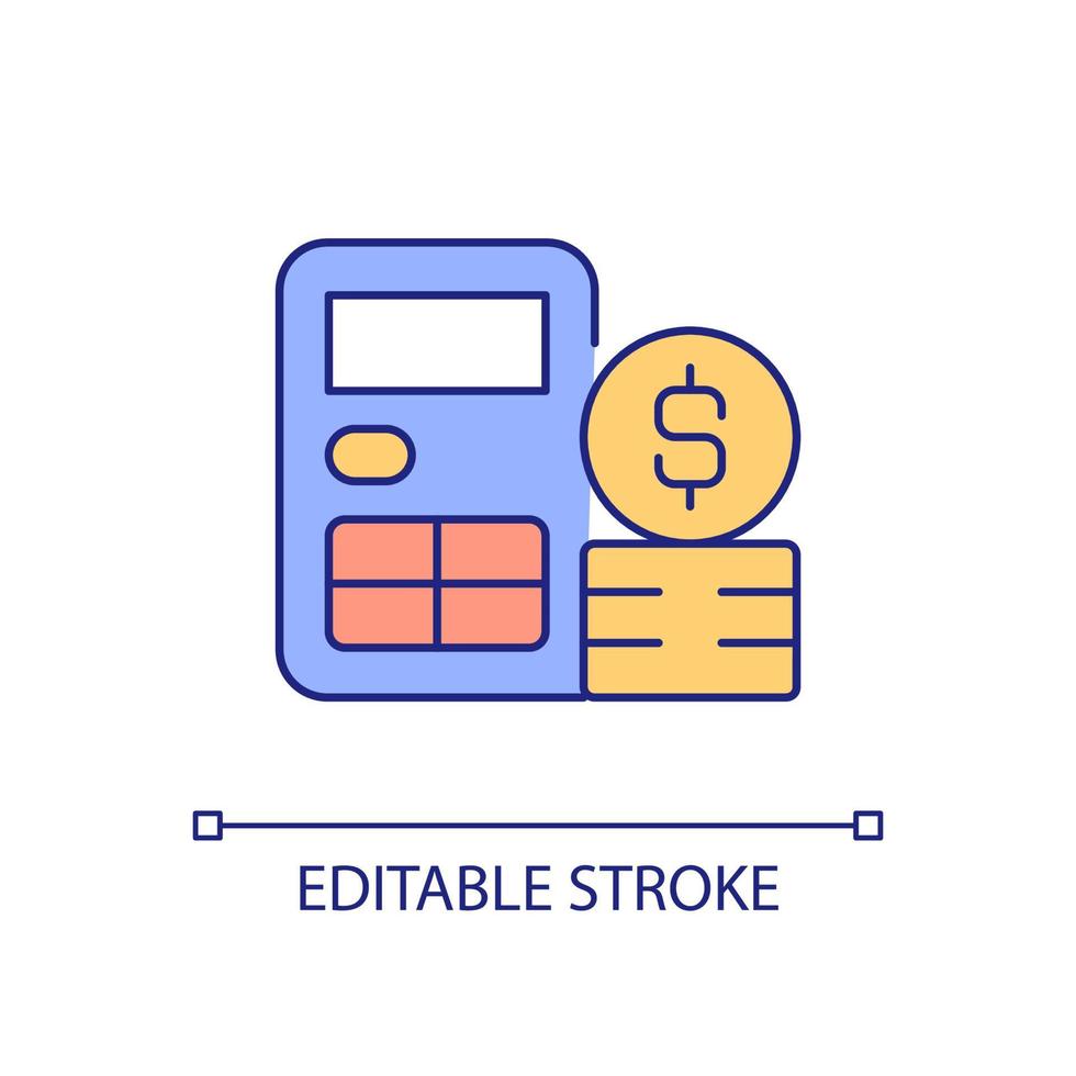 icono de color rgb de la calculadora. máquina electrónica de bolsillo. calcular y estimar. ingresos contables. ilustración vectorial aislada. dibujo de línea rellena simple. trazo editable. fuente arial utilizada vector