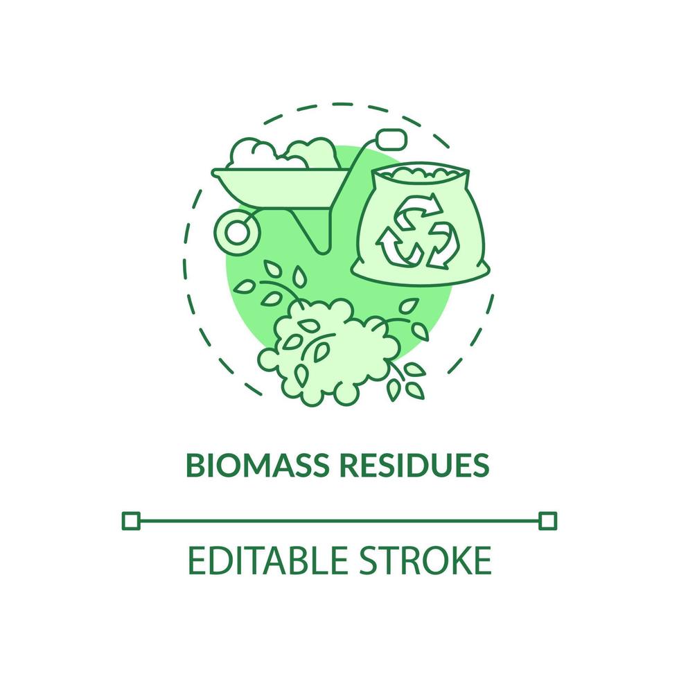 Biomass residues green concept icon. Energy source abstract idea thin line illustration. Organic components. Isolated outline drawing. Editable stroke. Roboto-Medium, Myriad Pro-Bold fonts used vector