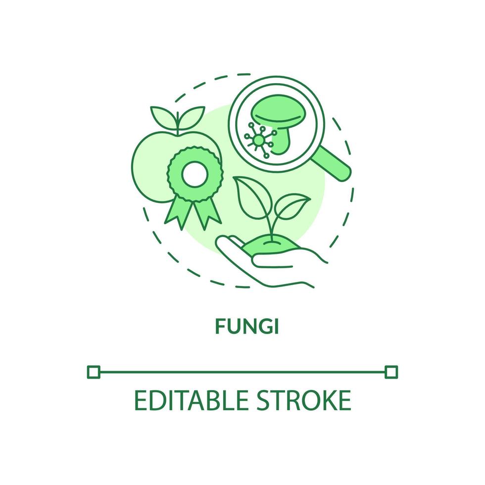 Fungi green concept icon. Agricultural microbiology abstract idea thin line illustration. Reduce fungal infections. Isolated outline drawing. Editable stroke. Roboto-Medium, Myriad Pro-Bold fonts used vector