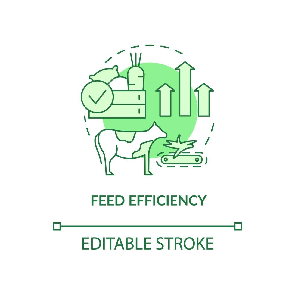 Feed efficiency green concept icon. Livestock greenhouse gases reduction abstract idea thin line illustration. Isolated outline drawing. Editable stroke. Roboto-Medium, Myriad Pro-Bold fonts used vector