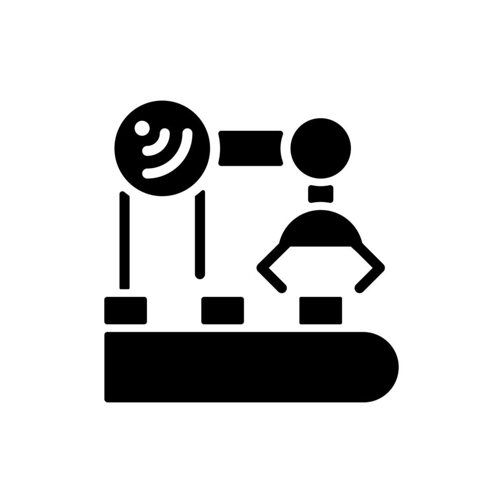 Industry equipment control black glyph icon. Remote machinery operating. Internet of Things. Smart appliance tech. Silhouette symbol on white space. Solid pictogram. Vector isolated illustration