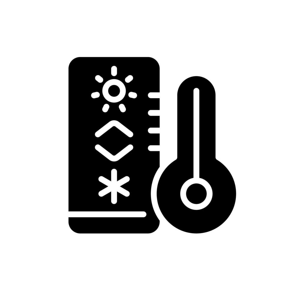 Temperature regulation black glyph icon. Thermostat for climate control. Internet of Things. Smart appliance tech. Silhouette symbol on white space. Solid pictogram. Vector isolated illustration