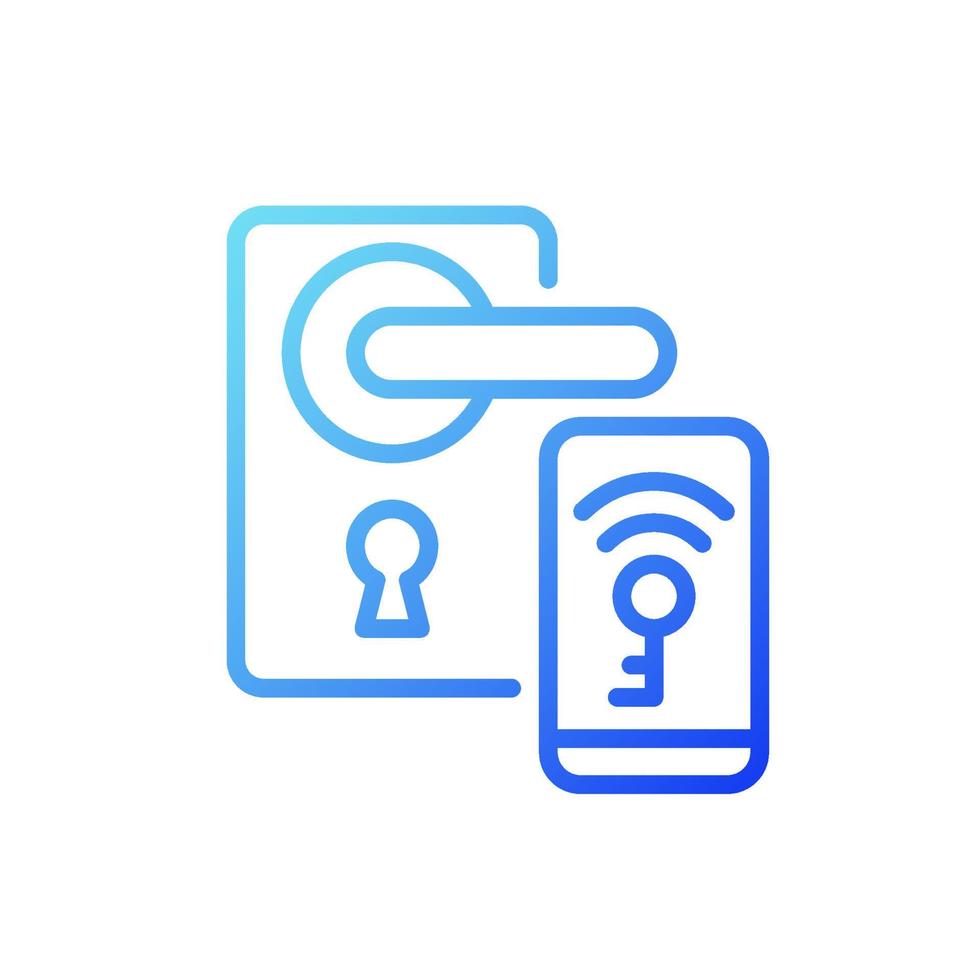 Smart locks gradient linear vector icon. Unlock door with remote application. Internet of Things. Smart gadget. Thin line color symbol. Modern style pictogram. Vector isolated outline drawing