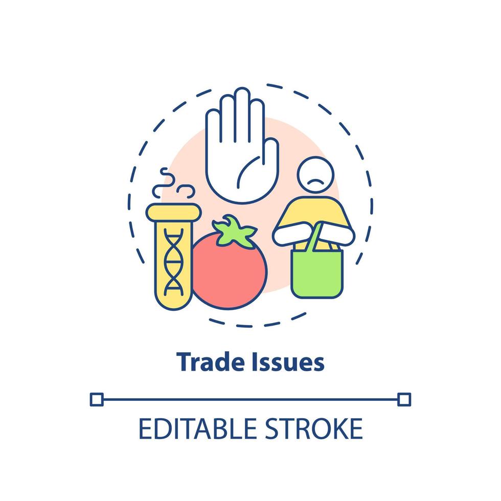 Trade issues concept icon. Consumers avoid gm products. Disadvantages of gmo abstract idea thin line illustration. Isolated outline drawing. Editable stroke. Arial, Myriad Pro-Bold fonts used vector