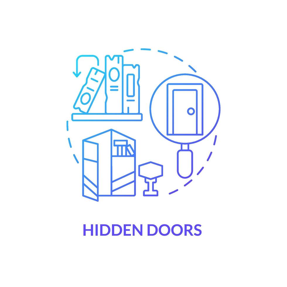 Hidden doors blue gradient concept icon. Escape room feature abstract idea thin line illustration. Hidden passages. Invisible closet door. Isolated outline drawing. Myriad Pro-Bold font used vector