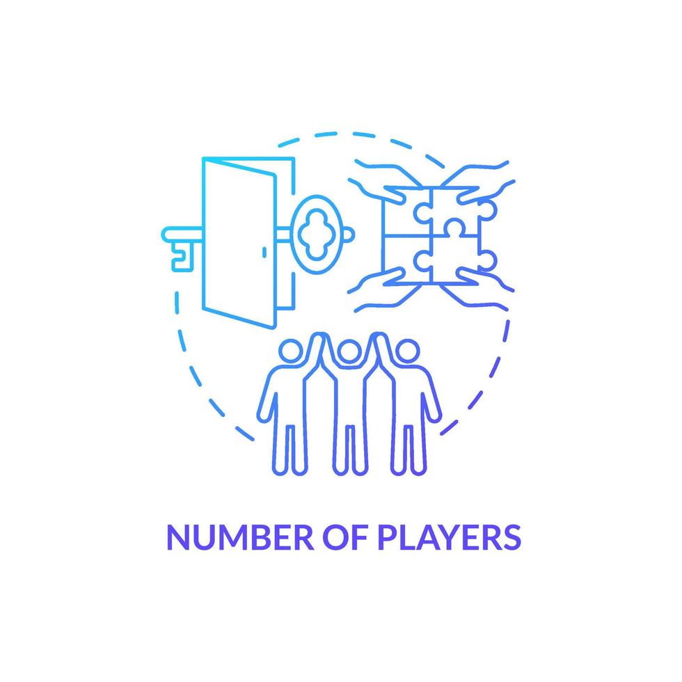 Number of players blue gradient concept icon. Escape room criteria abstract idea thin line illustration. Participants number. Cooperative team play. Isolated outline drawing. Myriad Pro-Bold font used vector