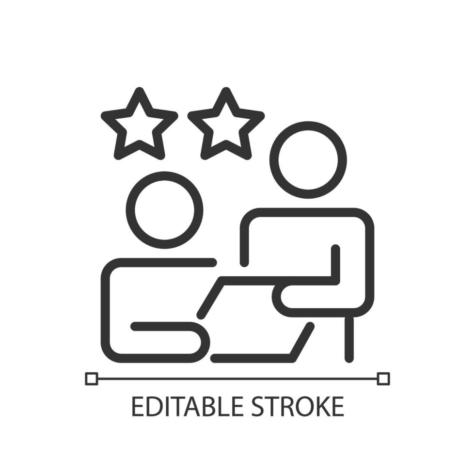 Feedback pixel perfect linear icon. Executive appraisal for employee work. Job monitoring. Thin line illustration. Contour symbol. Vector outline drawing. Editable stroke. Arial font used