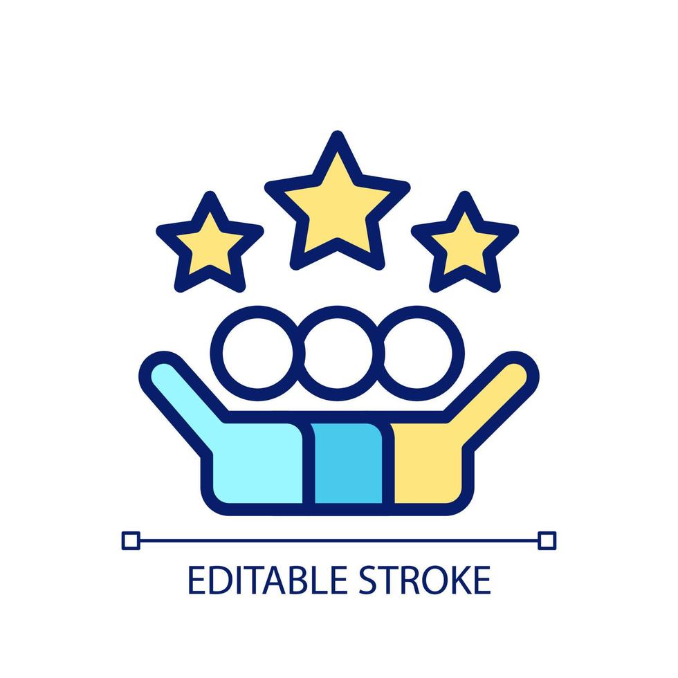 Teamwork success pixel perfect RGB color icon. Achievement for group project. Star rating for review. Isolated vector illustration. Simple filled line drawing. Editable stroke. Arial font used