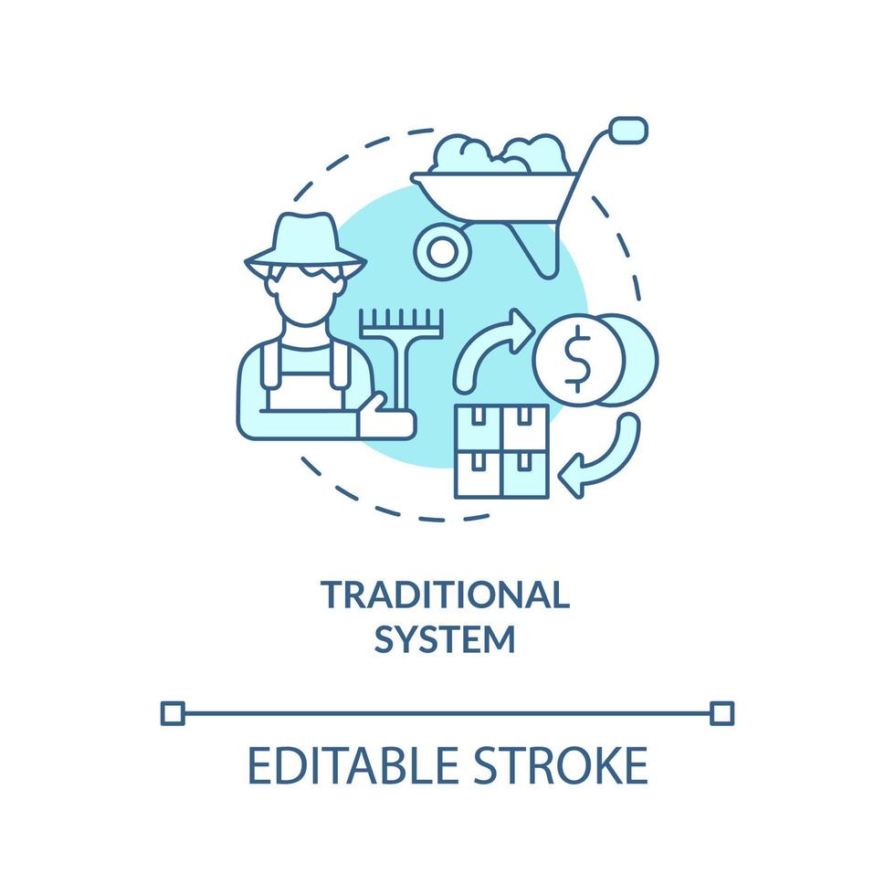 Traditional system turquoise concept icon. Bartering goods. Economic systems types abstract idea thin line illustration. Isolated outline drawing. Editable stroke. Arial, Myriad Pro-Bold fonts used vector