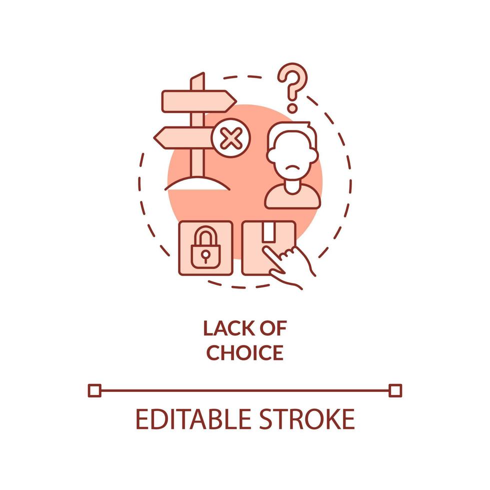 Lack of choice red concept icon. No option for client. Centrally planned ES abstract idea thin line illustration. Isolated outline drawing. Editable stroke. Arial, Myriad Pro-Bold fonts used vector